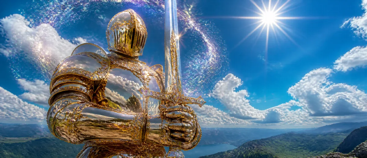 Golden Knight Under Blue Skies