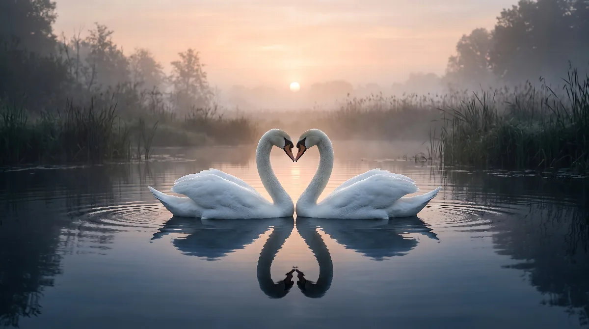 Swans Forming a Heart