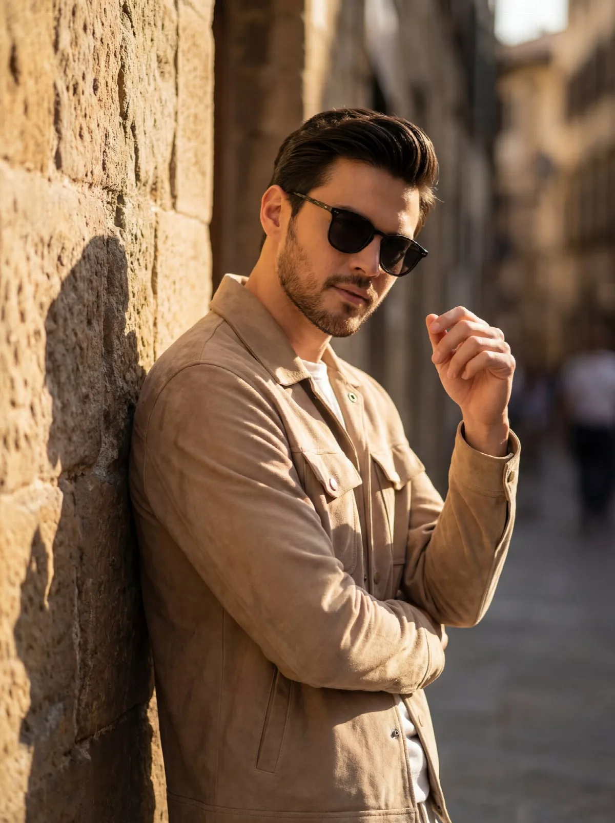Suede Jacket on a Stone Wall
