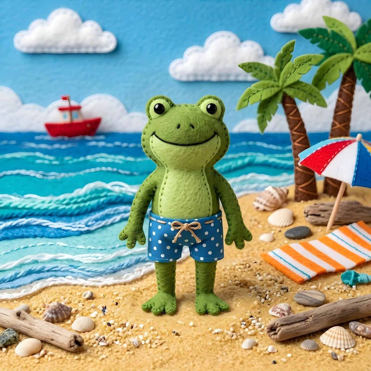 Felt Frog on the Beach