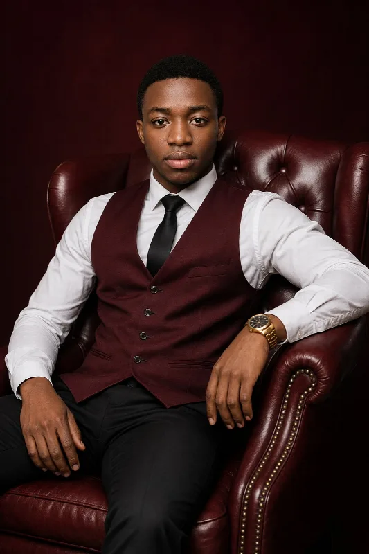 Burgundy Armchair Studio Portrait