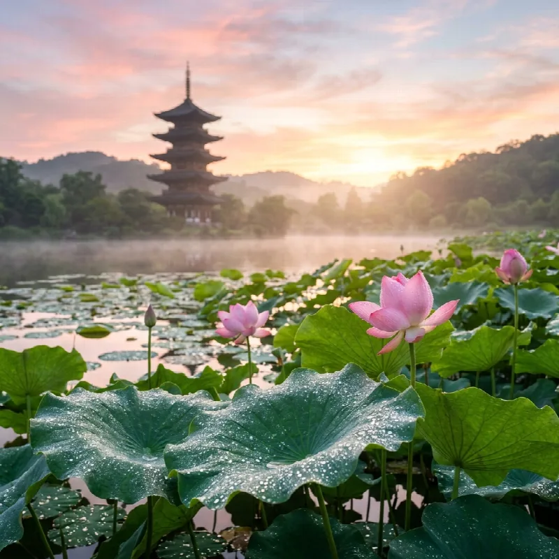 Lotus Pond at Sunrise