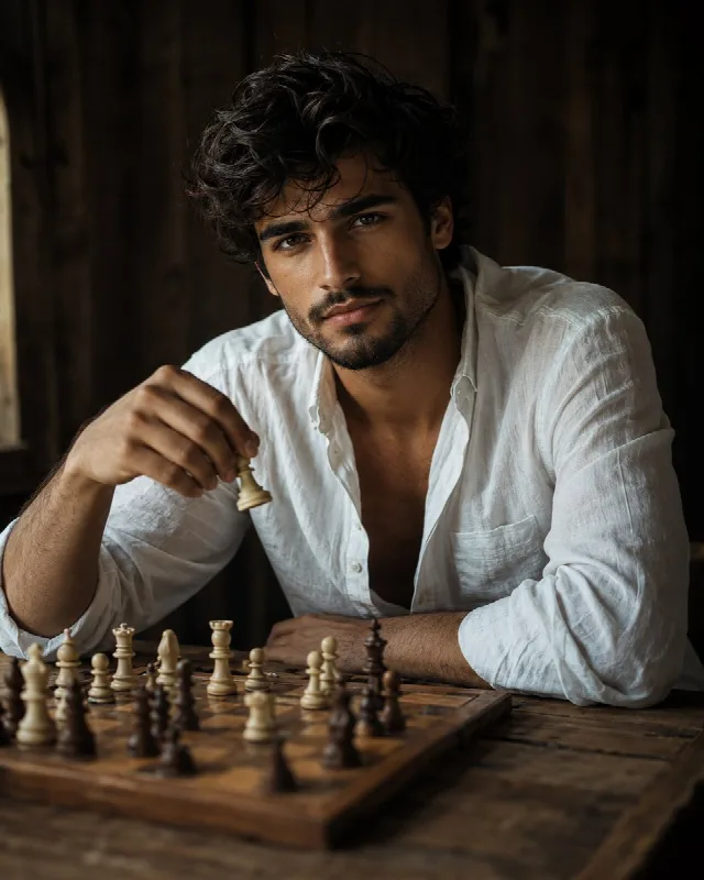 Cinematic Male Portrait Playing Chess