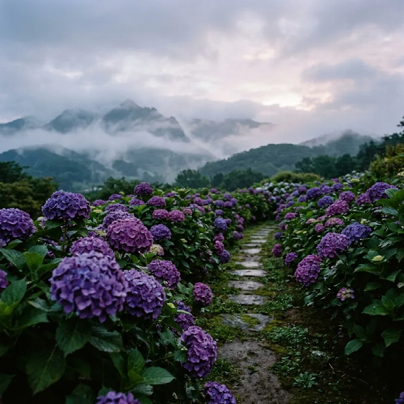 Misty Hydrangea Path
