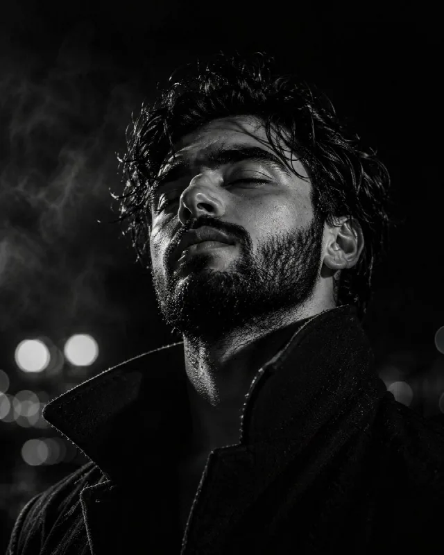 Cinematic Noir Monochrome Male Portrait