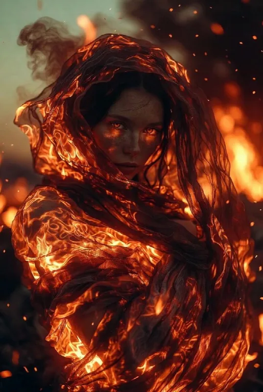 Sorceress Wrapped in Fire