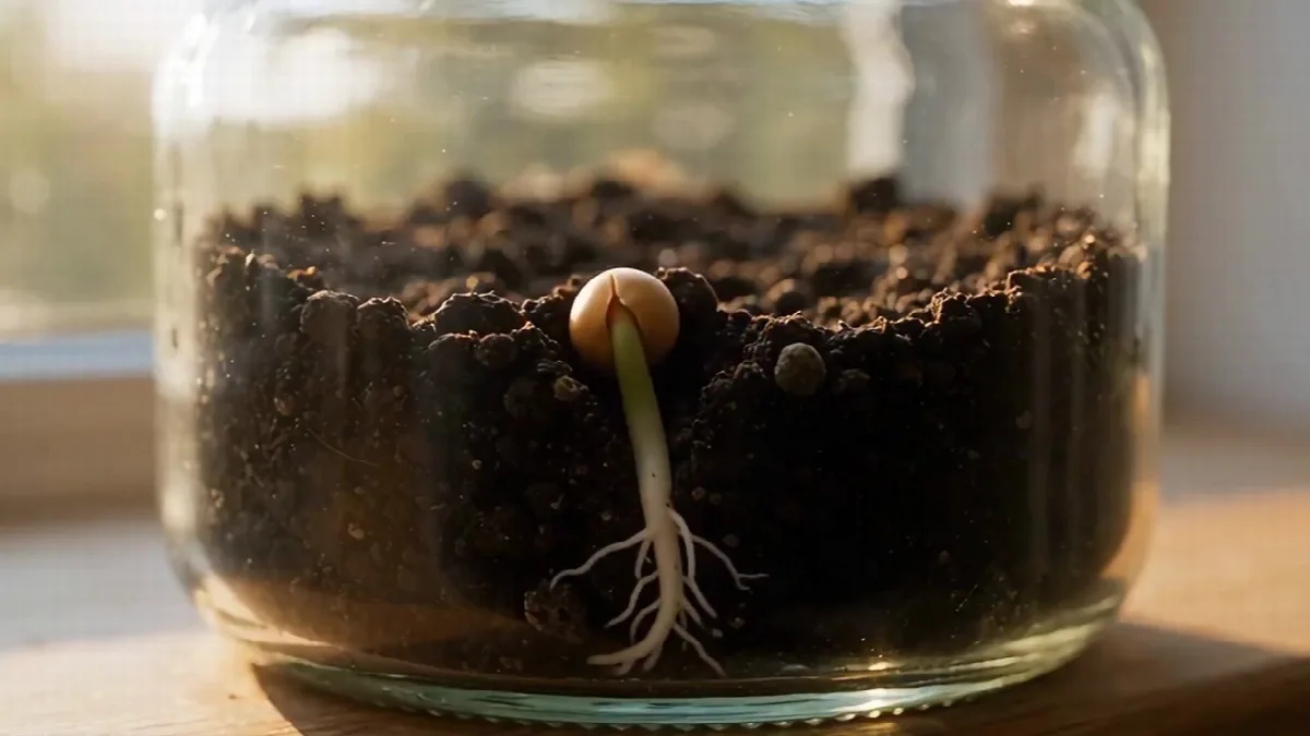 Seed Grows in Glass Jar