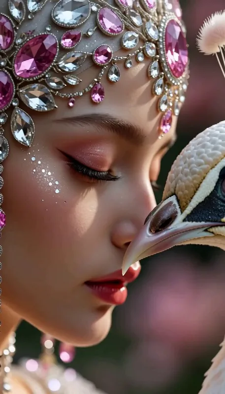 Jeweled Woman and White Peacock