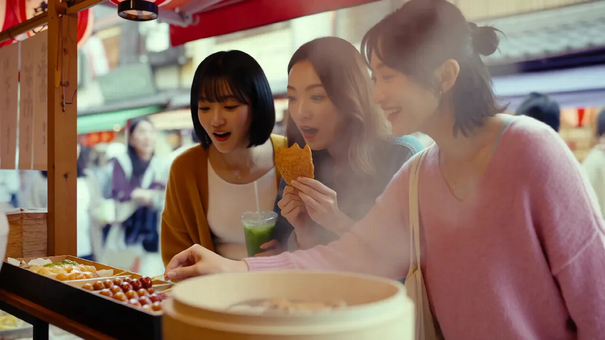 Friends Exploring a Japanese Market