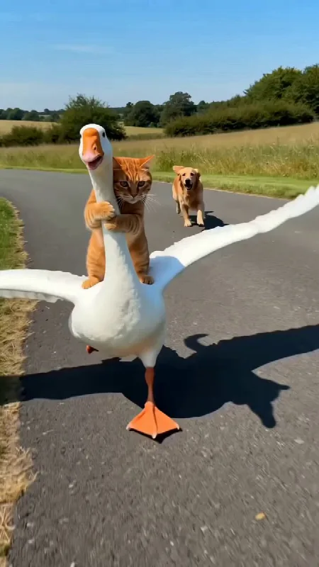 Goose and Cat Chase