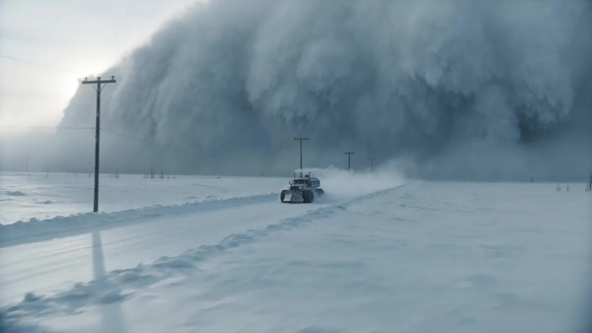 Snow Truck Flees an Ice Monster