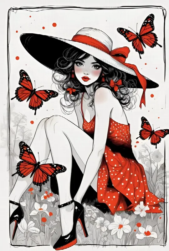Ink Lady with Butterflies